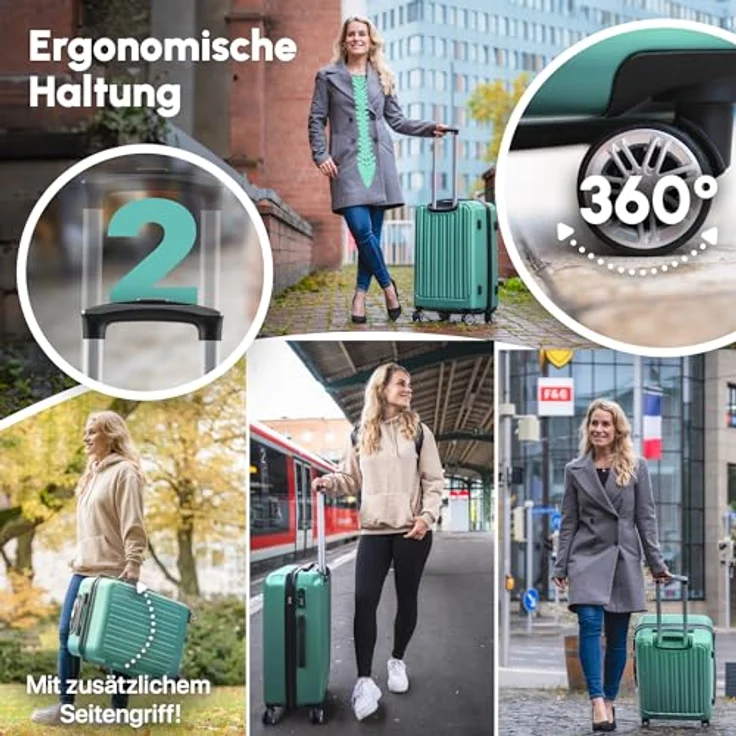 Easy Move ABS Hartschalenkoffer [ERGONOMISCH & SICHER] - Großer Trolley Koffer mit 360° Rädern, Zahlen Schloss - Pink, Set – Bild 3