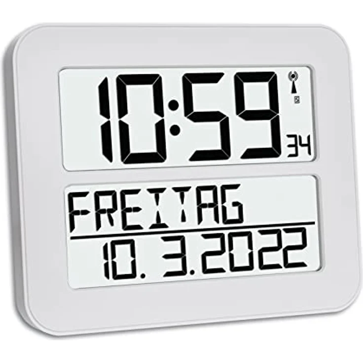 TFA Dostmann TimeLine Max Funkuhr, Wanduhr, digital, mit Wochentag und Weckfunktion, weiß, L 258 x B 30 (120) x H 212 mm – Bild 1