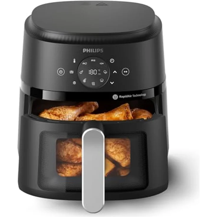 Philips Heißluftfritteuse 2000 Series NA221/00, 4.2L Kapazität, Sichtfenster, 1500 W, RapidAir Technologie, 13 Zubereitungsmethoden, Schwarz / Silber – Bild 3
