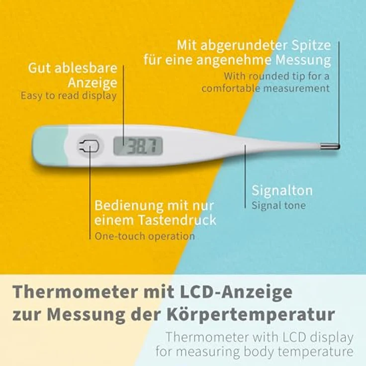 pulox Fieberthermometer mit LCD-Display - Professionelles, medizinisches Digitalthermometer mit akustischem Signal und Speicherfunktion – Bild 2