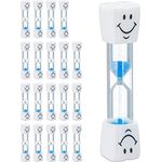 20 x Sanduhr Zähneputzen, Zahnputzuhr für Kinder, Zahnputz Timer 3 Minuten, Kurzzeituhr lautlos, Glas/Sand, weiß-blau