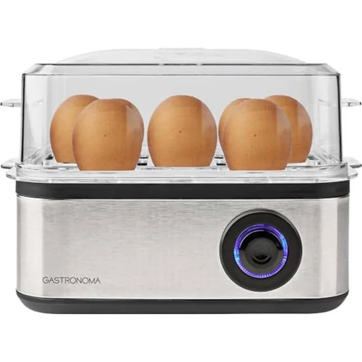 GASTRONOMA Eierkocher 18270102, Edelstahl, 500 W, für bis zu 8 Eier und 4 pochierte Eier, mit Auto-Stopp-Funktion