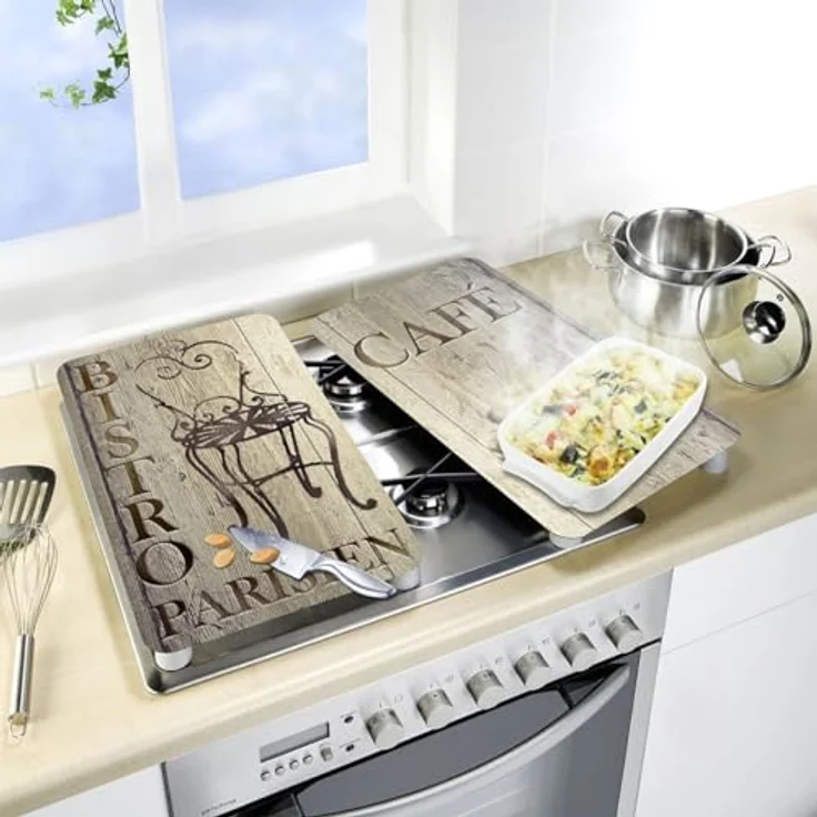 Wenko Herdabdeckplatte Universal Bistro, 2er Set Herdabdeckung für alle Herdarten, Gehärtetes Glas, 30 x 52 cm, mehrfarbig – Bild 5