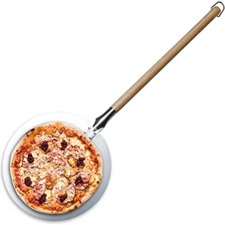 MasterPro Foodies | Pizzaschieber | Pizzaschaufel 30,5 cm Durchmesser und 87 cm lang | Hergestellt aus Edelstahl | Langer Griff in Holzoptik | Runder Kopf | Entnimmt die Pizzen Sicher