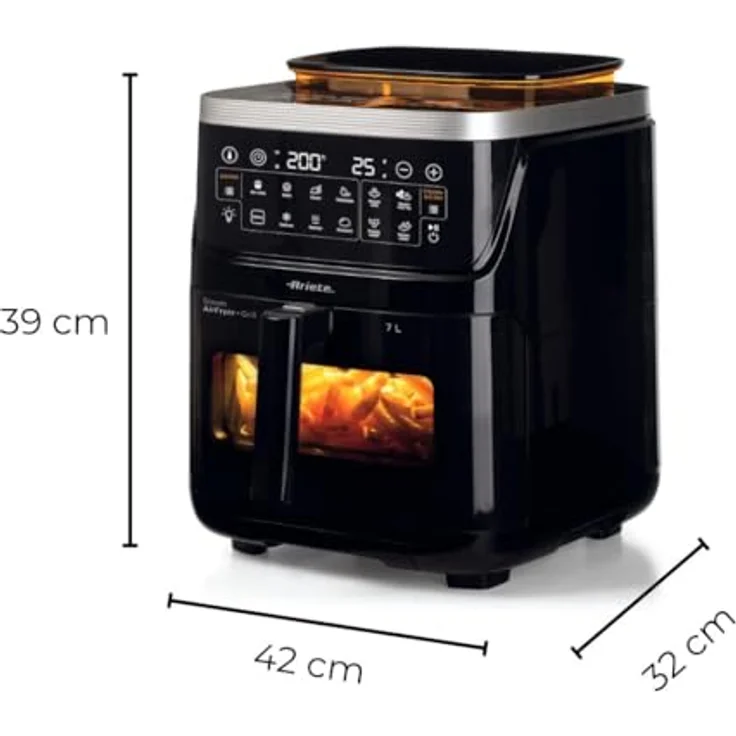 Ariete 4636 Heißluftfritteuse mit Dampf+ Grillfunktion, 1700W, Trocknungsfunktion, 10 Kochfunktionen, transparenter Korb, Timer, Innenbeleuchtung, Schwarz – Bild 5
