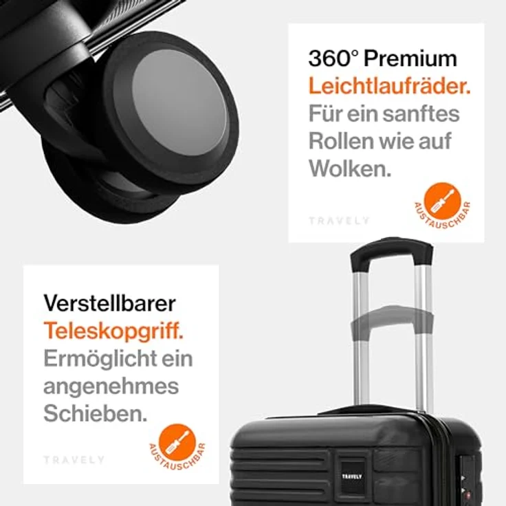 Travely Premium Koffer Set: 28", 24" & Handgepäck Koffer in einem Set, Polycarbonat, TSA Schloss, sanfte Rollen - Koffer & Trolleys - Travely – Bild 5