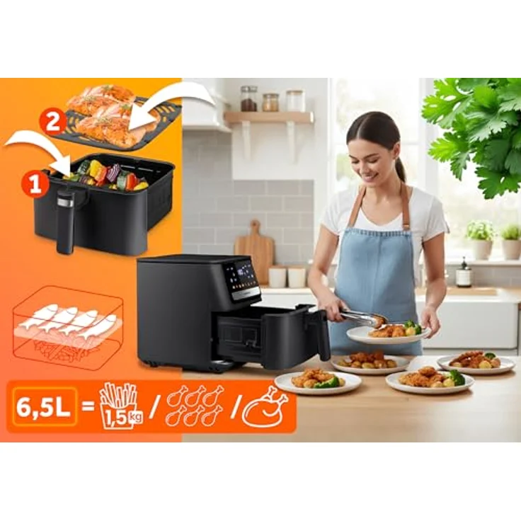 Berdsen Heißluftfritteuse BD-662, 1700 Watt, 6,5 Liter, 8 voreingestellte Programme, Schwarz – Bild 7