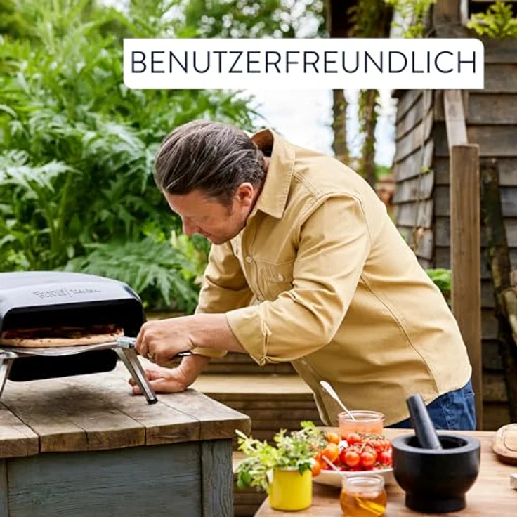 Tefal Jamie Oliver Pizzaofen JM4168D0, Gas-Pizzaofen mit 360° drehbarem Pizzastein, kompaktes Design, inkl. Pizzaschaufel – Bild 4