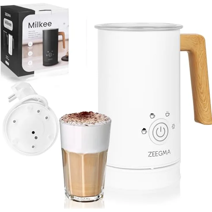ZEEGMA MILKEE Milchaufschäumer, 500 W Leistung, 650 ml Kapazität, Touch-Bedienfeld, Antihaftbeschichtung, für kalte und warme Milch, elegantes Design mit Holzgriff