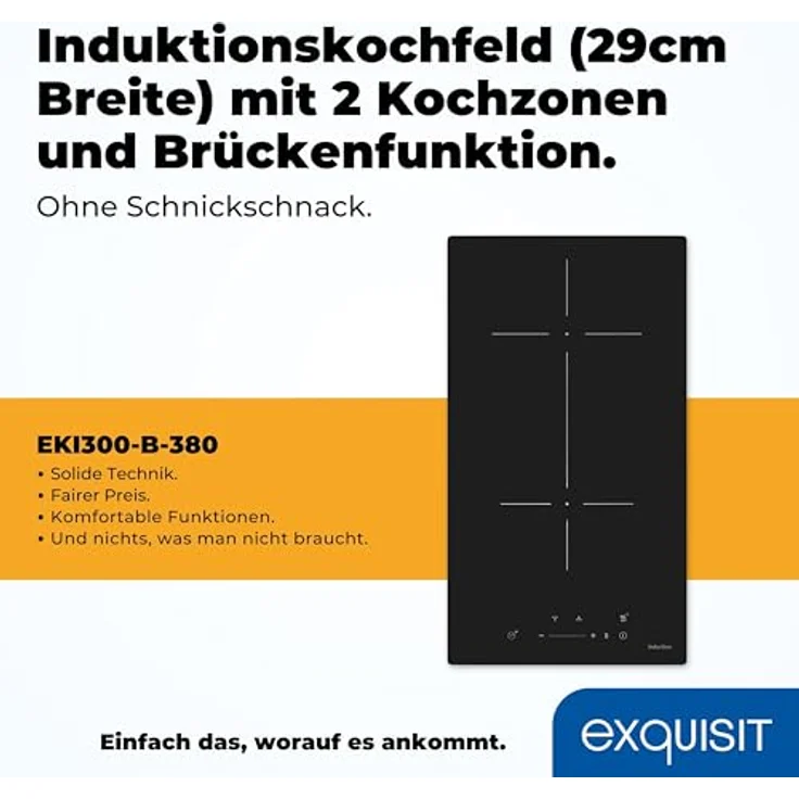 Exquisit Kochfeld EKI300-B-380 | Induktion | Touch | Timer | 3500 W | Überhitzungsschutz | 2 Kochzonen | Abschaltautomatik - Preisvergleich – Bild 2