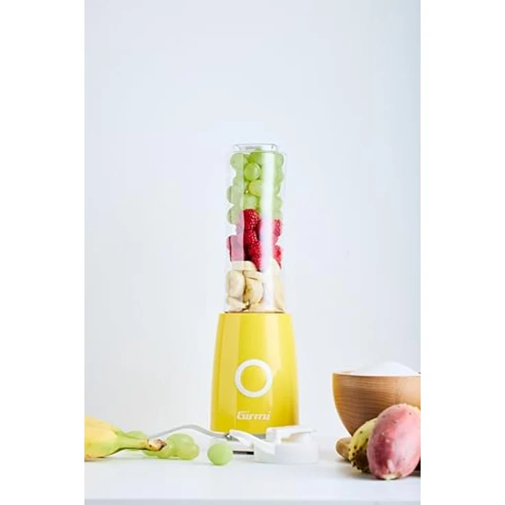 Girmi FR04 Smoothie Maker, 0,5 Liter, 260 W, 4 Edelstahlklingen, BPA-frei, Pulse-Funktion, Gelb/Weiß, mit Reiseverschlussdeckel – Bild 2