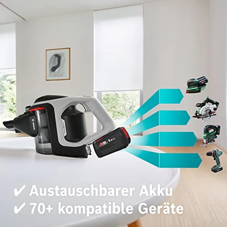 Bosch BSS82SIL1 Unlimited Serie 8 Handstaubsauger, 45 min Akkubetrieb, Akkuwechsel-Option, TurboSpin Motor, weiß – Bild 6