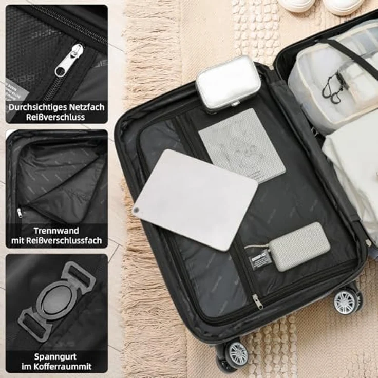 BEIBYE Zwillingsrollen Reisekoffer Hartschale M-L-XL-Set, Violett, Größe L mit erweiterbarem Innenvolumen und kratzfester Oberfläche – Bild 5