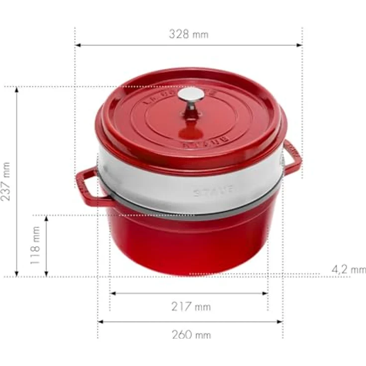 STAUB Gusseisen Bräter-Cocotte, mit Dämpfeinsatz, rund 26 cm, 5,2 L, kirsche - rot – Bild 4