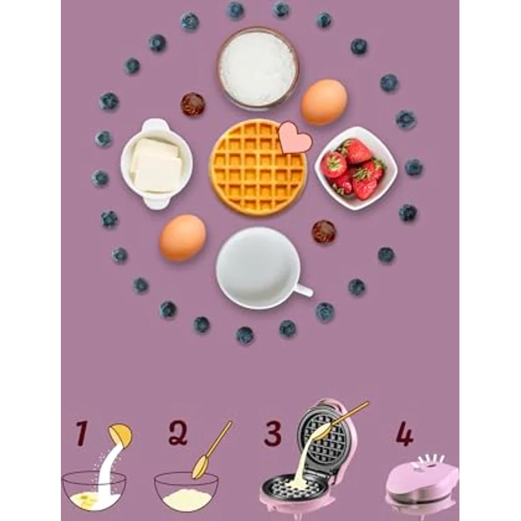 Bestron Mini-Waffeleisen AMW500L, kleiner Waffelmaker mit Antihaftbeschichtung, Retro Design in Lila Mattiert, 550 Watt – Bild 5