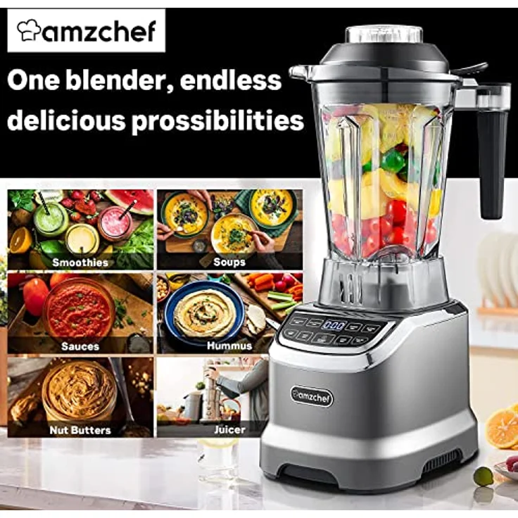 AMZCHEF Hochleistungsmixer 2IN1, 1850 ml und 600 ml Behälter, 2000 Watt, sechs Klingen, LED-Display, geräuscharm und BPA-frei – Bild 9