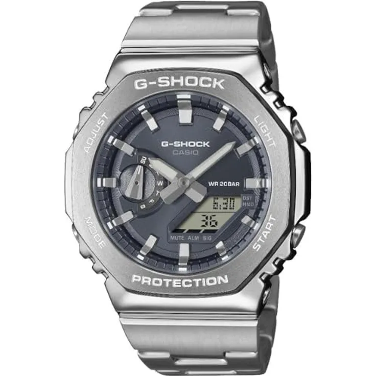 Casio GM-2110D-8AER G-Shock, Armbanduhr aus Edelstahl in Anthrazit, leicht tragbar für lässige und klassische Outfits