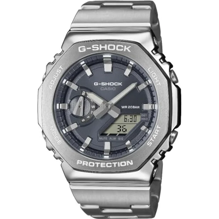 Casio GM-2110D-8AER G-Shock, Armbanduhr aus Edelstahl in Anthrazit, leicht tragbar für lässige und klassische Outfits – Bild 1