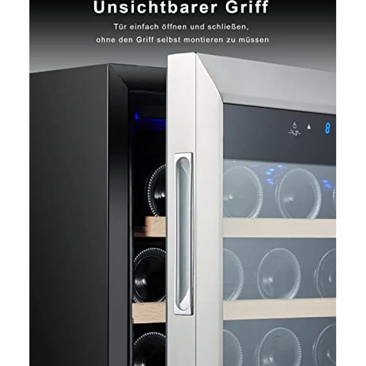 Kalamera Weinkühlschrank, 28 Flaschen 86 Liter, Touch-Bedienfeld, Edelstahl Glastür, 5-18°C Kühlzone, Abnehmbar Holzauflagen, KRC-86FCSS-W – Bild 3