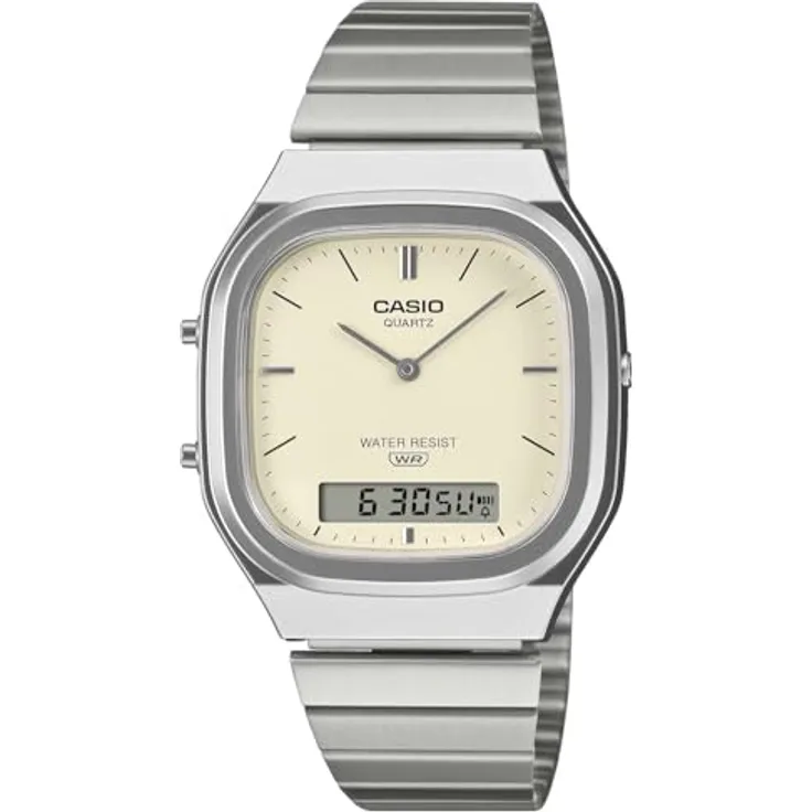 Casio AQ-240, Armbanduhr mit analog-digitalem Display, dezentem Design und Farbakzenten