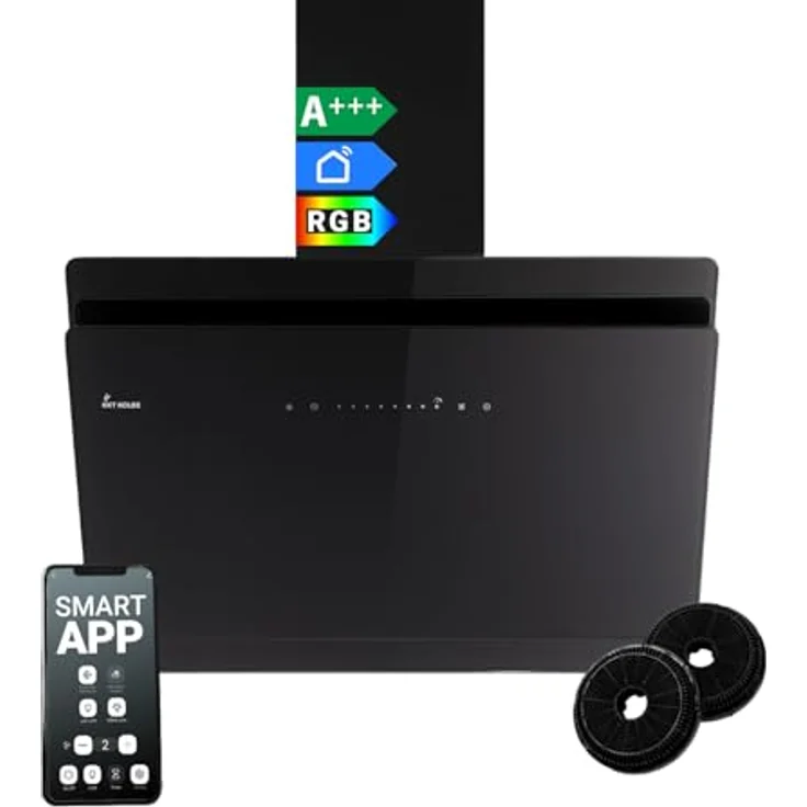 KKT KOLBE SOLO8005SM Dunstabzugshaube 80 cm, 782 cbm/h, Umluft/Abluft, Kopffrei, Schwarz, Smart WiFi, SensorTouch, RGBW LED-Beleuchtung, Nachlaufautomatik, A+++ – Bild 1