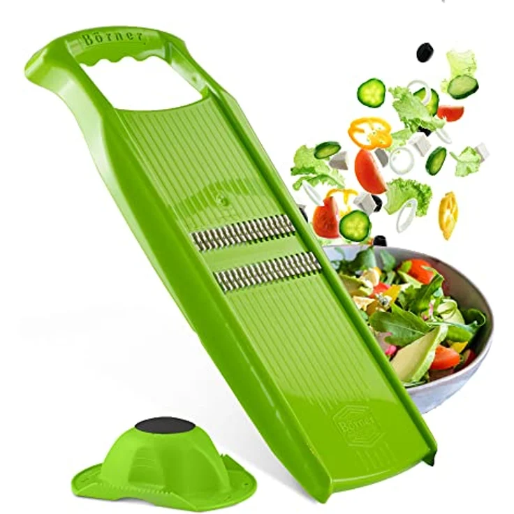 Börner Roko PowerLine Gemüseschneider Set (2-tlg.) • Feiner Streifenschneider für Obst & Gemüse + Fruchthalter • Julienne Schneider • Gemüsehobel • Küchenhobel Set (Grün) – Bild 1