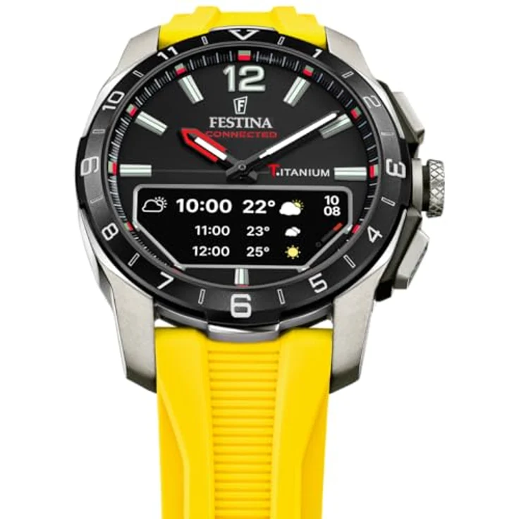 Festina Hybrid Smartwatch Herren F23000/A, Kautschukarmband Gelb, Schritte, Musiksteuerung, Benachrichtigungen, 10 Tage Akku – Bild 2