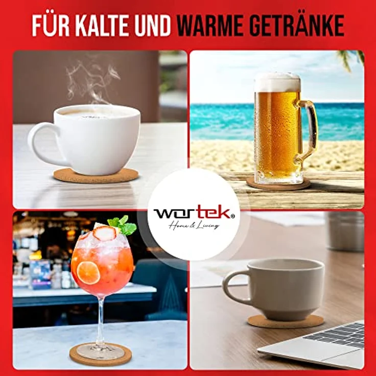 wortek Kork Untersetzer 10er Set - Korkuntersetzer rund 10cm Kork Untersetzer - Kork Tassen Untersetzer Gläser Kork - Glasuntersetzer Kork für Raclette, Tee, Kaffee, Cocktail - Korkdeckel rund – Bild 3