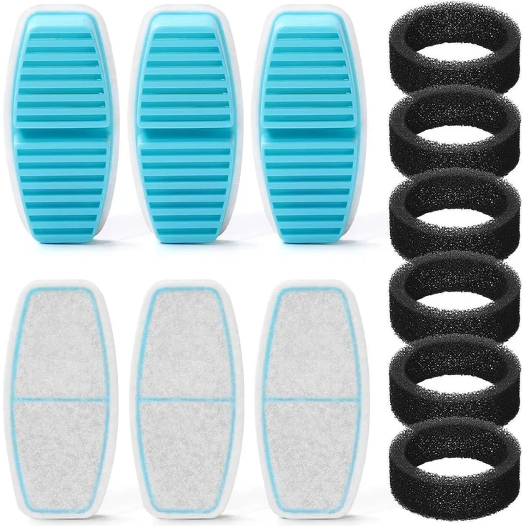 Ersatzfilter und Schwämme für Katzenbrunnen BMDSAE H4, 12er Set mit 6 Aktivkohlefiltern und 6 Schwämmen zur effektiven Wasserfiltration