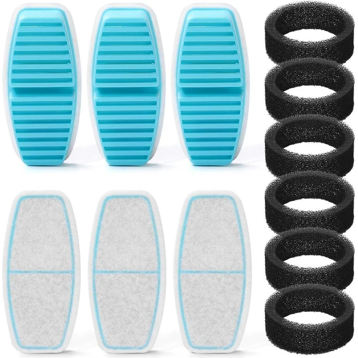 Ersatzfilter und Schwämme für Katzenbrunnen BMDSAE H4, 12er Set mit 6 Aktivkohlefiltern und 6 Schwämmen zur effektiven Wasserfiltration