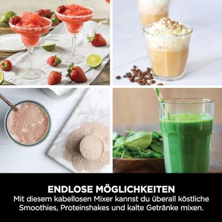 Ninja Blast BC151EUBK, Schwarz, Tragbarer Mixer & Smoothie Maker, 530ml Becher mit Auslaufsicherem Deckel & Trinköffnung, Leistungsstark, Kabellos & Wiederaufladbar, Zerkleinert Eis & Gefrorenes Obst – Bild 4