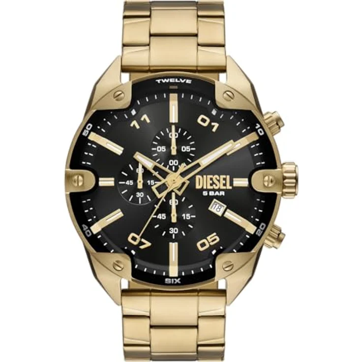 Diesel Herren Analog Quarz Uhr mit Edelstahl Armband DZ4678, goldfarbene Edelstahlband – Bild 1