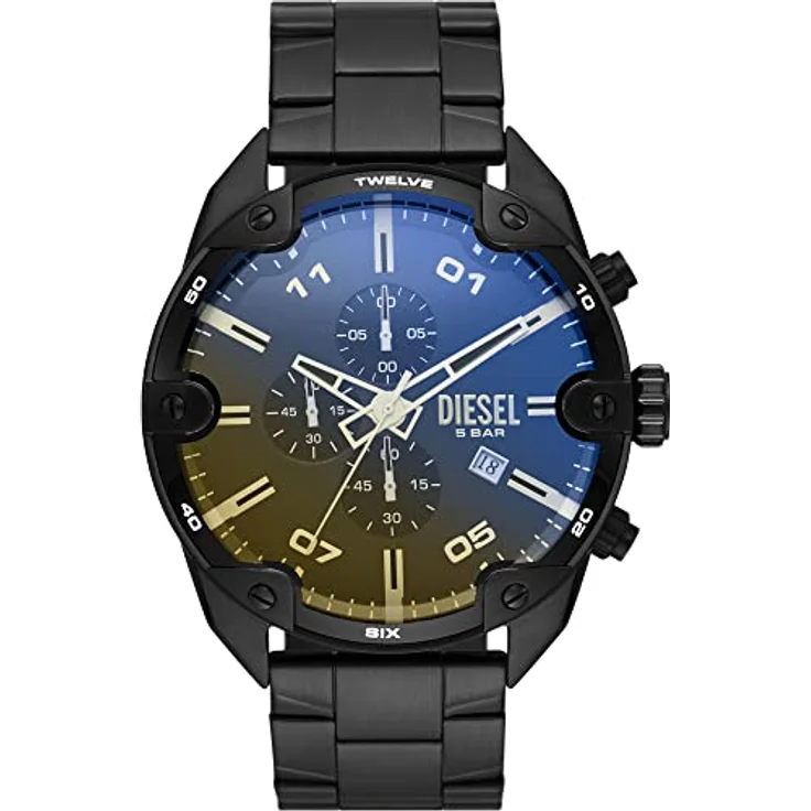Diesel Herrenuhr Spiked, Chronographenwerk, 49mm Schwarzes Edelstahlgehäuse mit Edelstahlarmband, DZ4609 – Bild 1