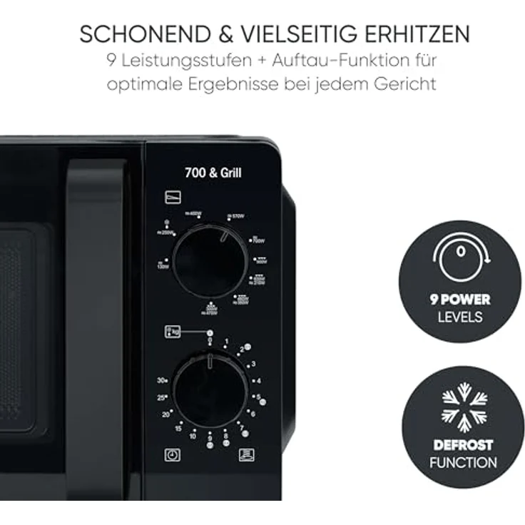 SEVERIN Mikrowelle mit Grillfunktion MW 9182, 900 Watt, 9 Leistungsstufen, kompakte Küche, inkl. Grillrost – Bild 4