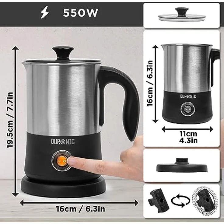 Duronic MF300 Elektrischer Milchaufschäumer, 400 ml Induktions-Milchschäumer mit leiser automatischer Funktion für heißen & kalten Milchschaum aus Edelstahl – Bild 3