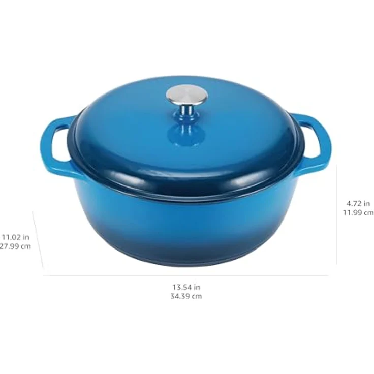 AmazonBasics Bräter Schmortopf aus emailliertem Gusseisen, 5,67 l, Blau – Bild 5