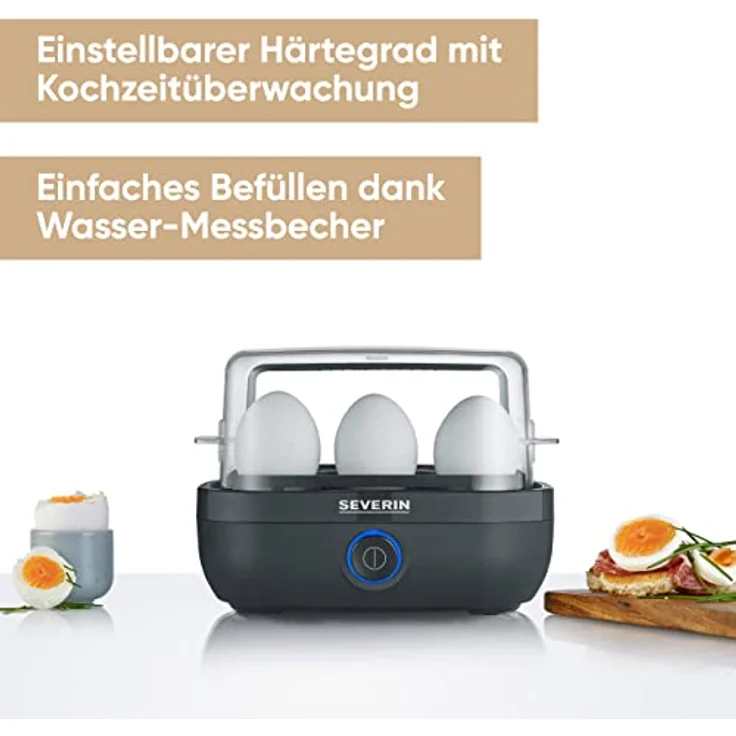 Severin EK 3166 Eierkocher, 420W, für bis zu 6 Eier, inkl. Einsatz zum Pochieren von Eiern, schwarz – Bild 2