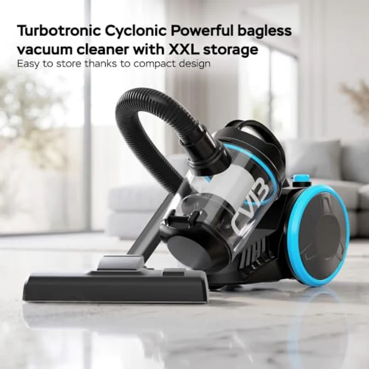 TurboTronic Zyklon-Staubsauger TT-CV13, beutellos, 700 W, 18 kPa Saugkraft, 2,5 l Staubbehälter, HEPA-Filter, 16 m Aktionsradius, Schwarz/Blau – Bild 2