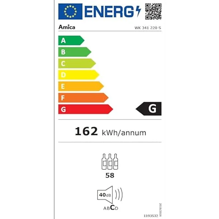Amica WK 341 220 S Weinkühlschrank, Einbau, 58 Flaschen, Breite 60 cm, Energieklasse G – Bild 6