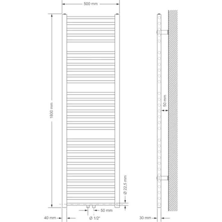 LuxeBath Badheizkörper 500x1800 mm Weiß, Gerade mit Mittelanschluss und hoher Wärmeleistung von 680 W – Bild 2
