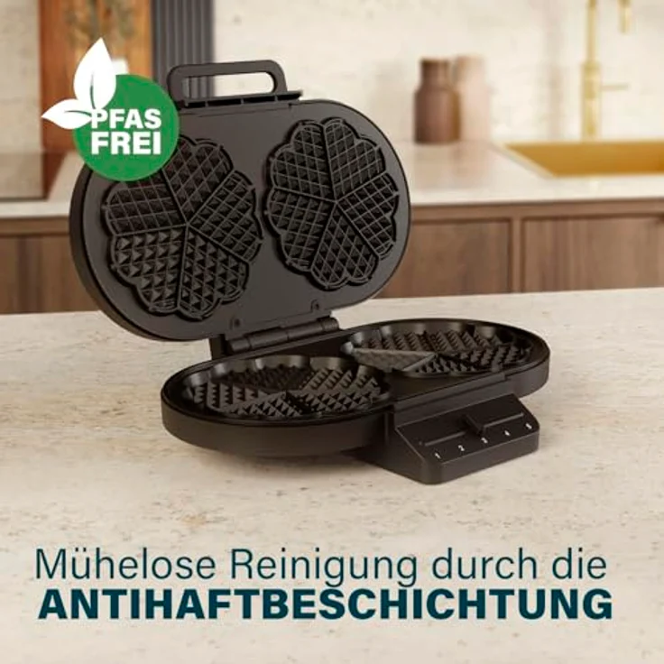 Princess Herzförmiges Waffeleisen, 10 Waffeln pro Backvorgang, 1200W, Thermostat, Antihaftbeschichtung, Cool-Touch-Griffe, Überhitzungsschutz, Vertikale Lagerung, Schwarz – Bild 4