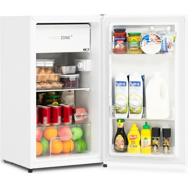 Smad Table Top Kühlschrank, 91L mit 11L Kompakt-Gefrierfach, geräuscharmer Betrieb (40 dB), regelbarer Thermostat, wechselbarer Türanschlag, 83.5 cm hoch, 44.5 cm breit, Energieeffizienzklasse E