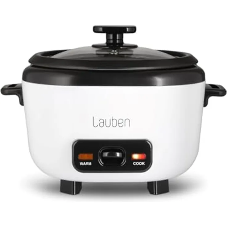 Lauben Rice Cooker Square 1000WB, Reiskocher mit 1 l Fassungsvermögen, 400 W Leistung, Keep-Warm-Funktion, Anti-Haft-Beschichtung und Cool Touch Technologie