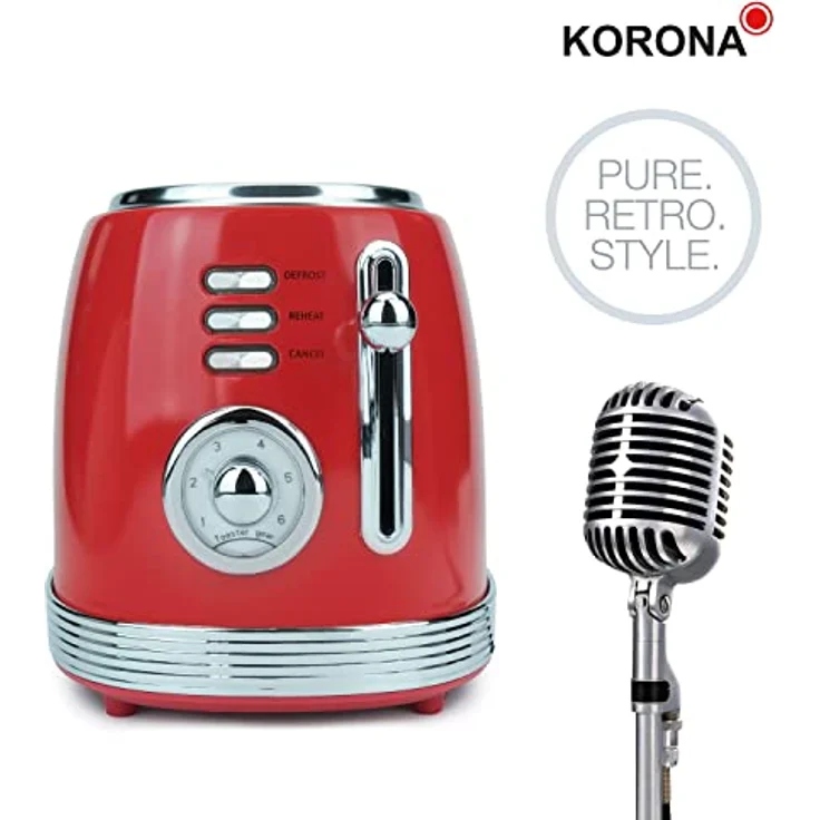 Korona Retro Toaster, 850 Wat, analoge Röstgradanzeige, 6 Bräunungsstufen, Vintage Design, rot – Bild 6