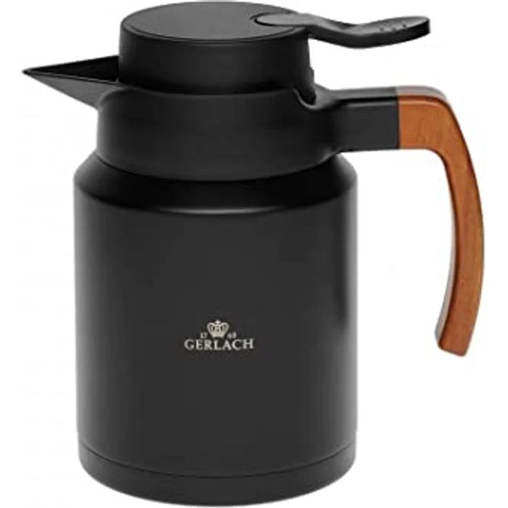 Gerlach Natur Isolierkanne Thermoskanne 1,2 L Thermo-Teekanne Kaffeekanne Aus Edelstahl Kanne Für Kaffee Tee Unterwegs Outdoor Hält 12 Stunden Heiß 6 Stunden Kalt Schwarz – Bild 1