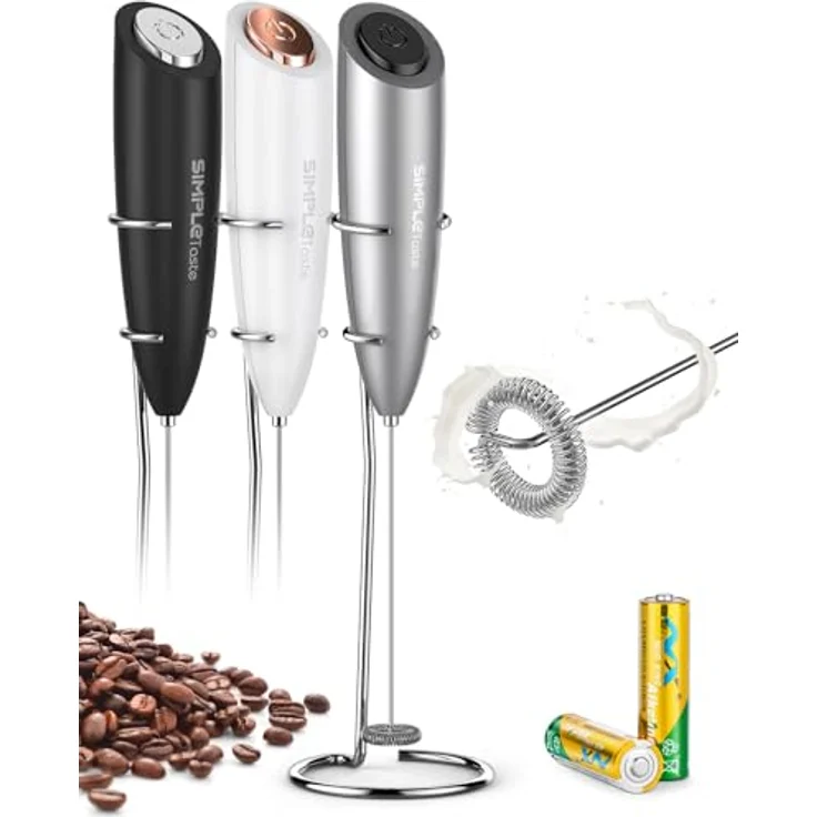 SIMPLETASTE Milchaufschäumer, Elektrisch Handheld mit 2 AA-Batterien, Ergonomischer Edelstahl 304 Aufschäumer für Cappuccino, Latte und mehr – Bild 1