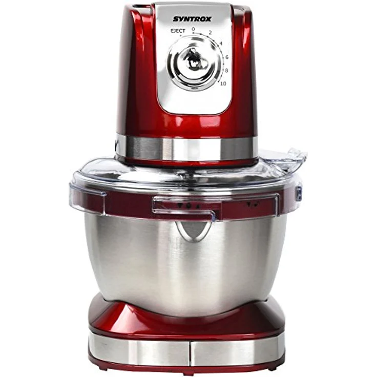 Syntrox Germany KM-600W Küchenmaschine Knetmaschine Mixer, Edelstahl-Behälter, 4 Liter, rot – Bild 3