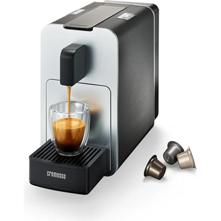 Cremesso Viva Elegante Kaffeekapselautomat, elegante Kapselmaschine in Schwarz und Silber mit Lungo Grande Funktion, Wasserknappheits- und Kapselzählanzeige – Bild 1