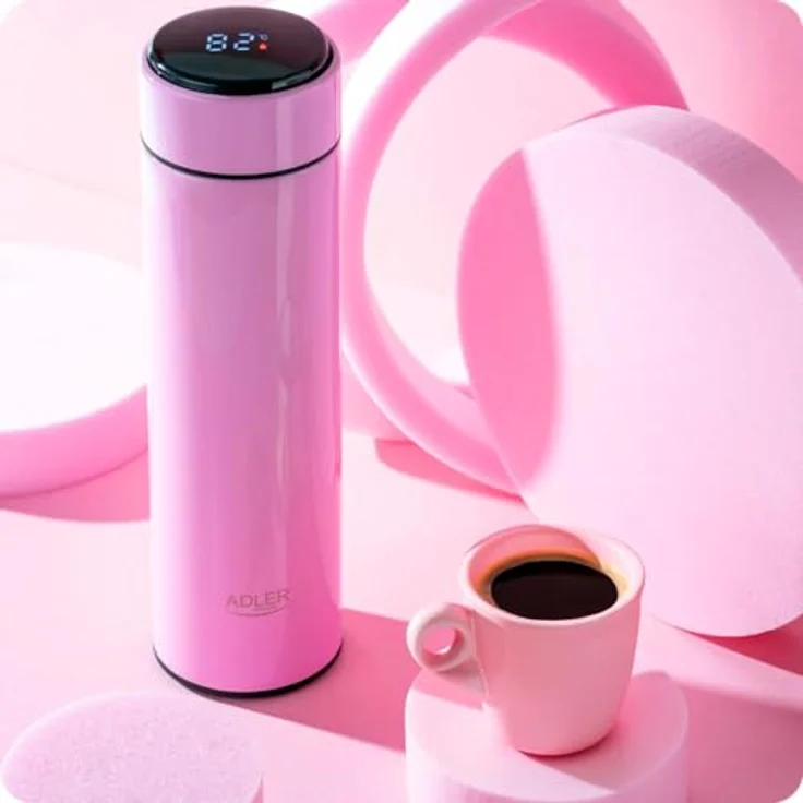 ADLER EUROPE AD4506P Thermobecher, Edelstahl, 473ml, Temperaturanzeige, heiß bis 8 Stunden, kalt bis 12 Stunden, mit Kaffeeseparator und doppelter Vakuumwand – Bild 2