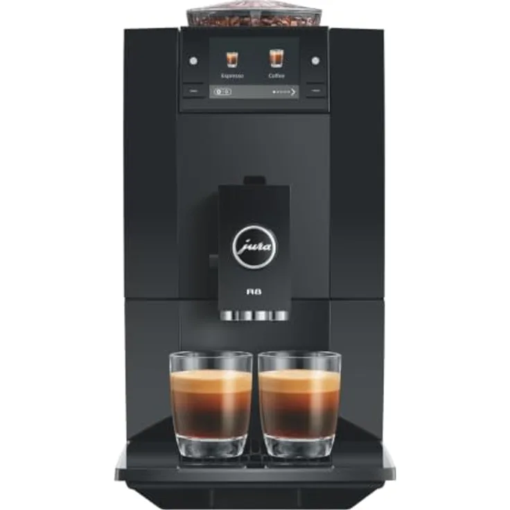 JURA A8 Piano Black, Kaffeevollautomat mit Professional Aroma Grinder, 18 Kaffeespezialitäten, 19 cm schmal